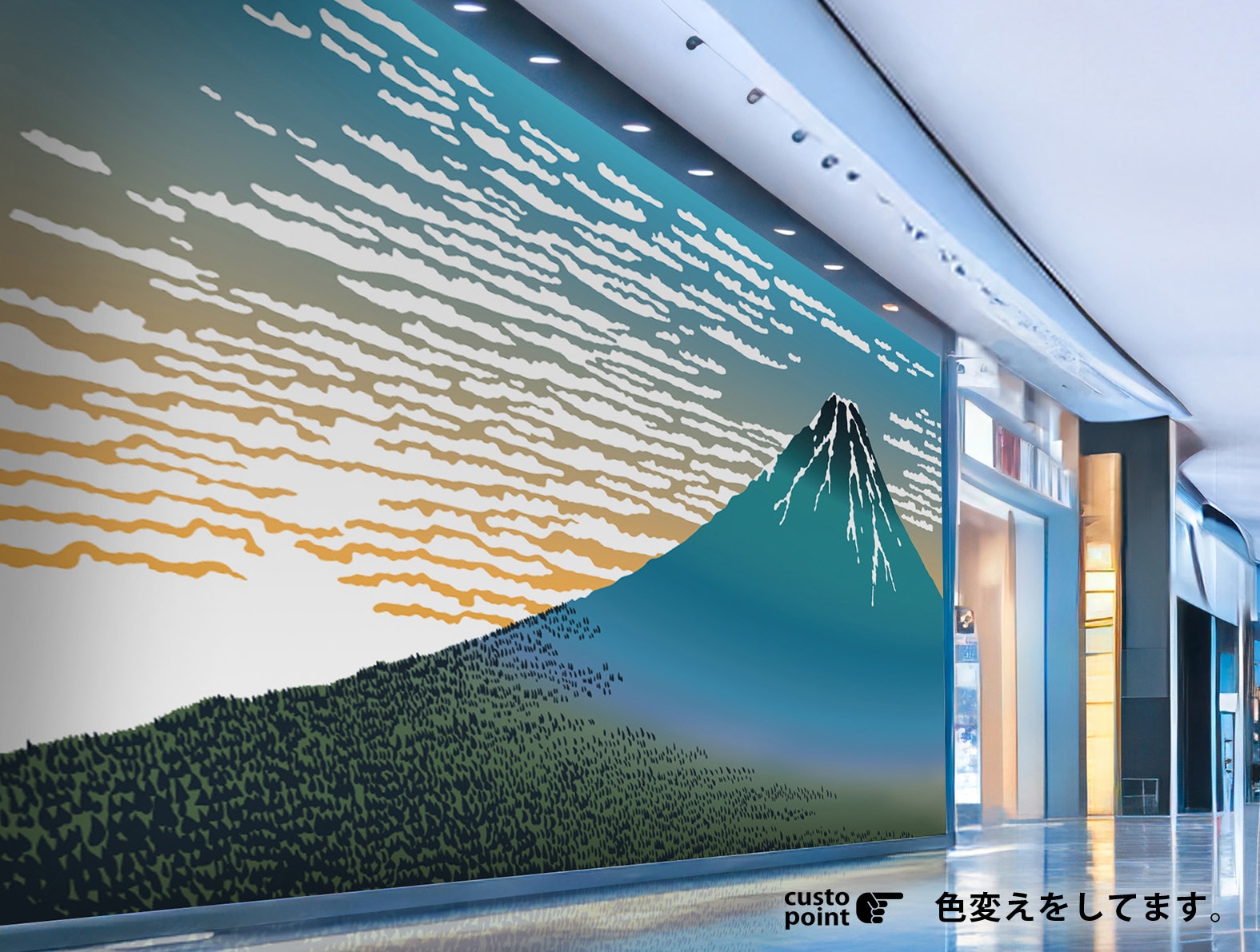 浮世絵の富士山のグラフィック、和柄壁紙