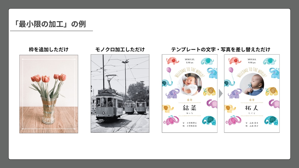 最小限の加工の例