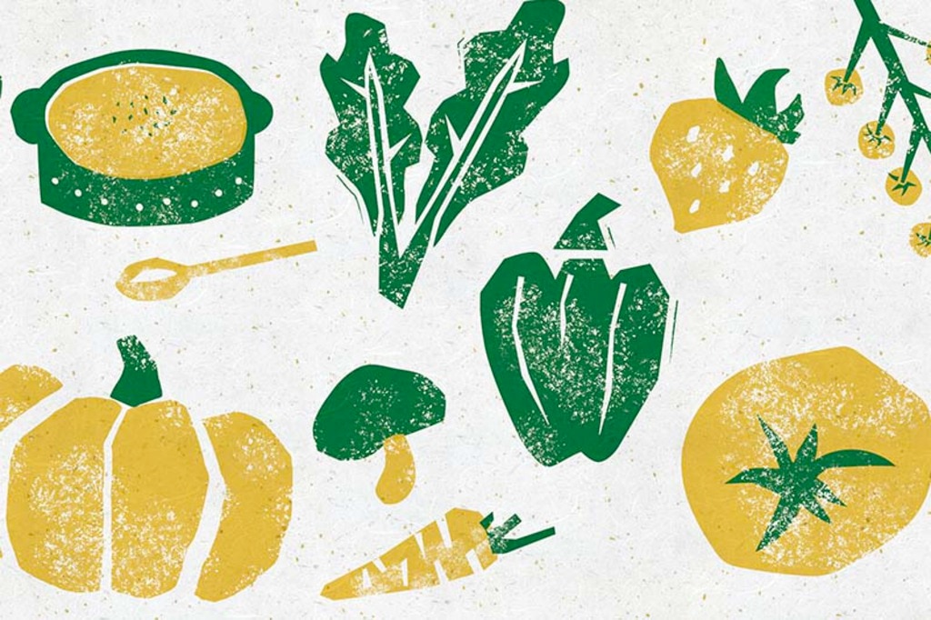 版画風おしゃれな野菜のイラスト壁紙