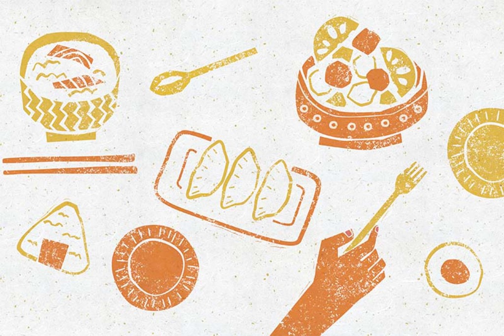 版画風おしゃれな惣菜のイラスト壁紙