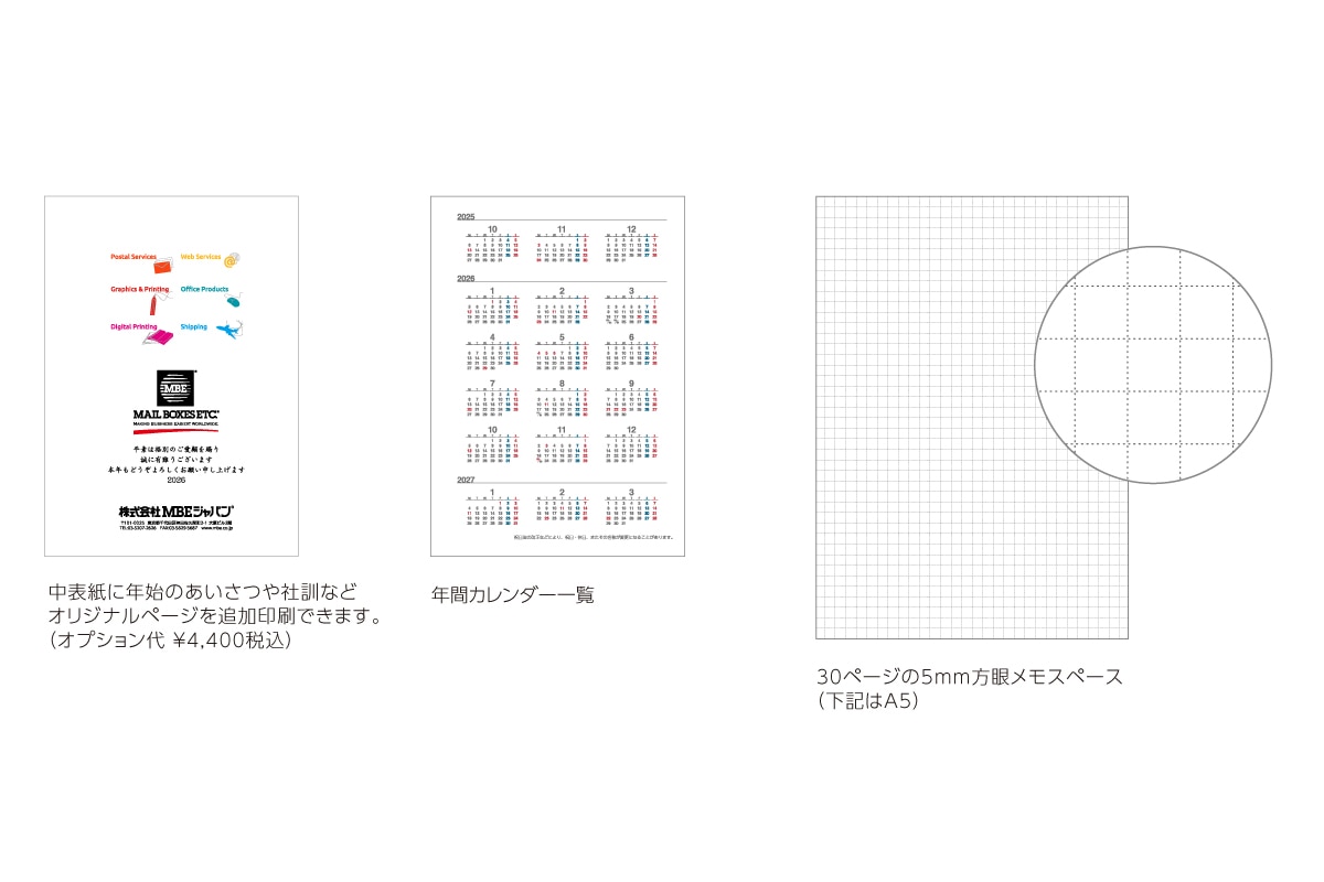 MBE手帳スケジュールカレンダーA5の中身の説明画像