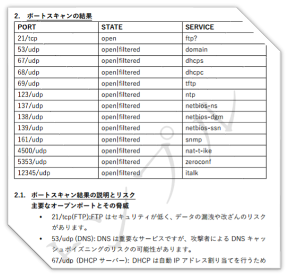 ポートスキャン結果サンプル