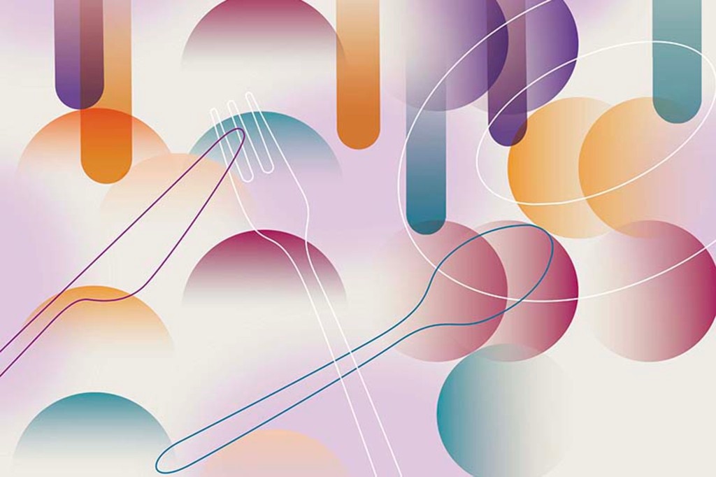 スーパーの惣菜コーナーのカラフルな壁紙