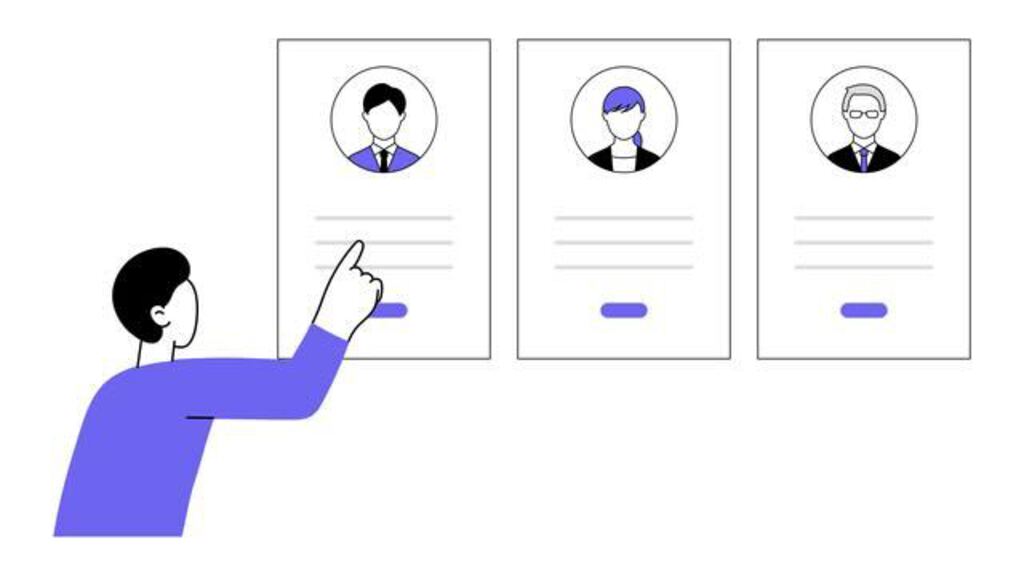 応募者を選択するイラスト。コボットとRPMの活用シーン紹介用。