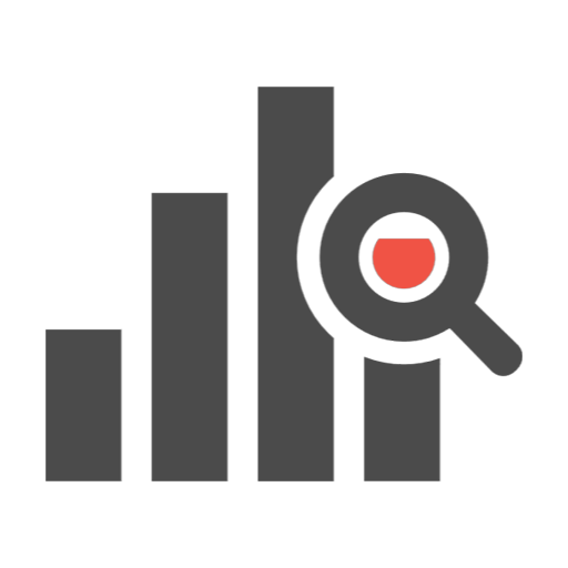 ビジネス日本語研修の流れ「効果測定＋学習アドバイス」イメージ。棒グラフと虫眼鏡のアイコンで、評価と改善ポイントの分析を表現。