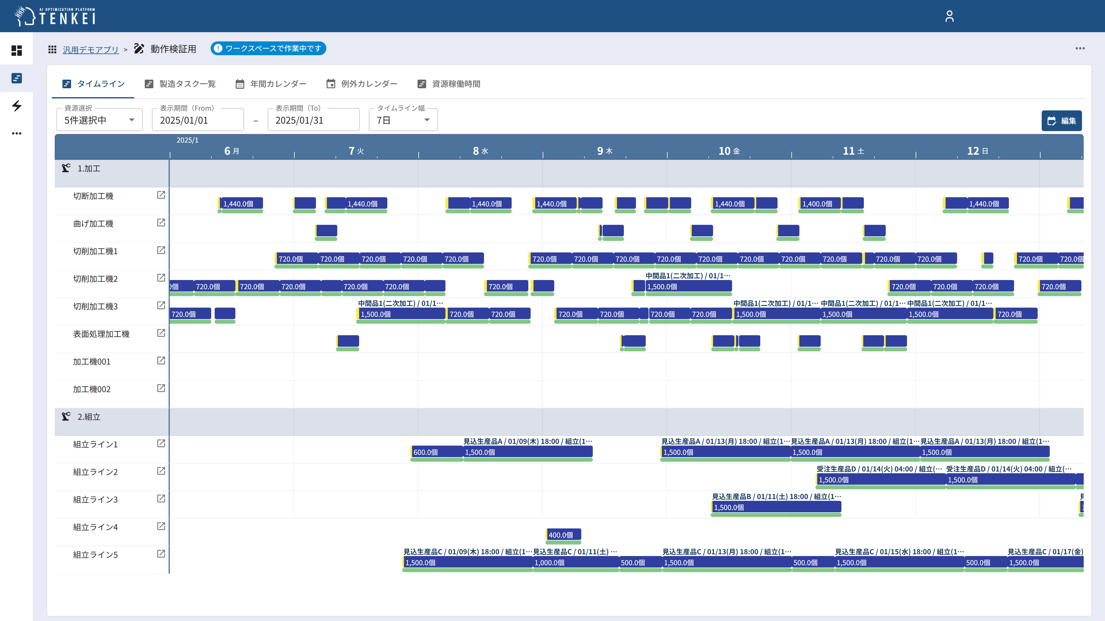 ガントチャート画面