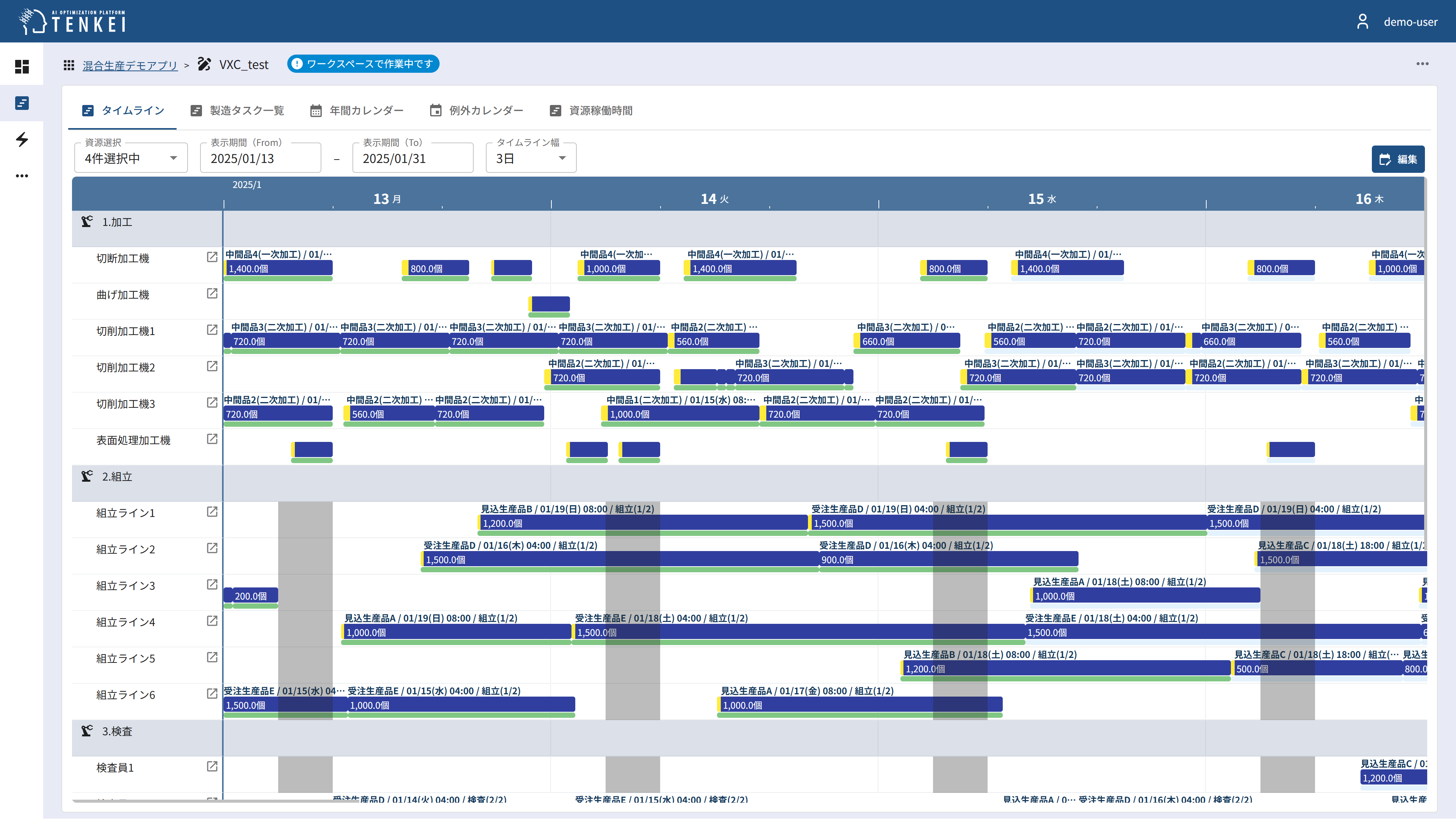 ガントチャート画面