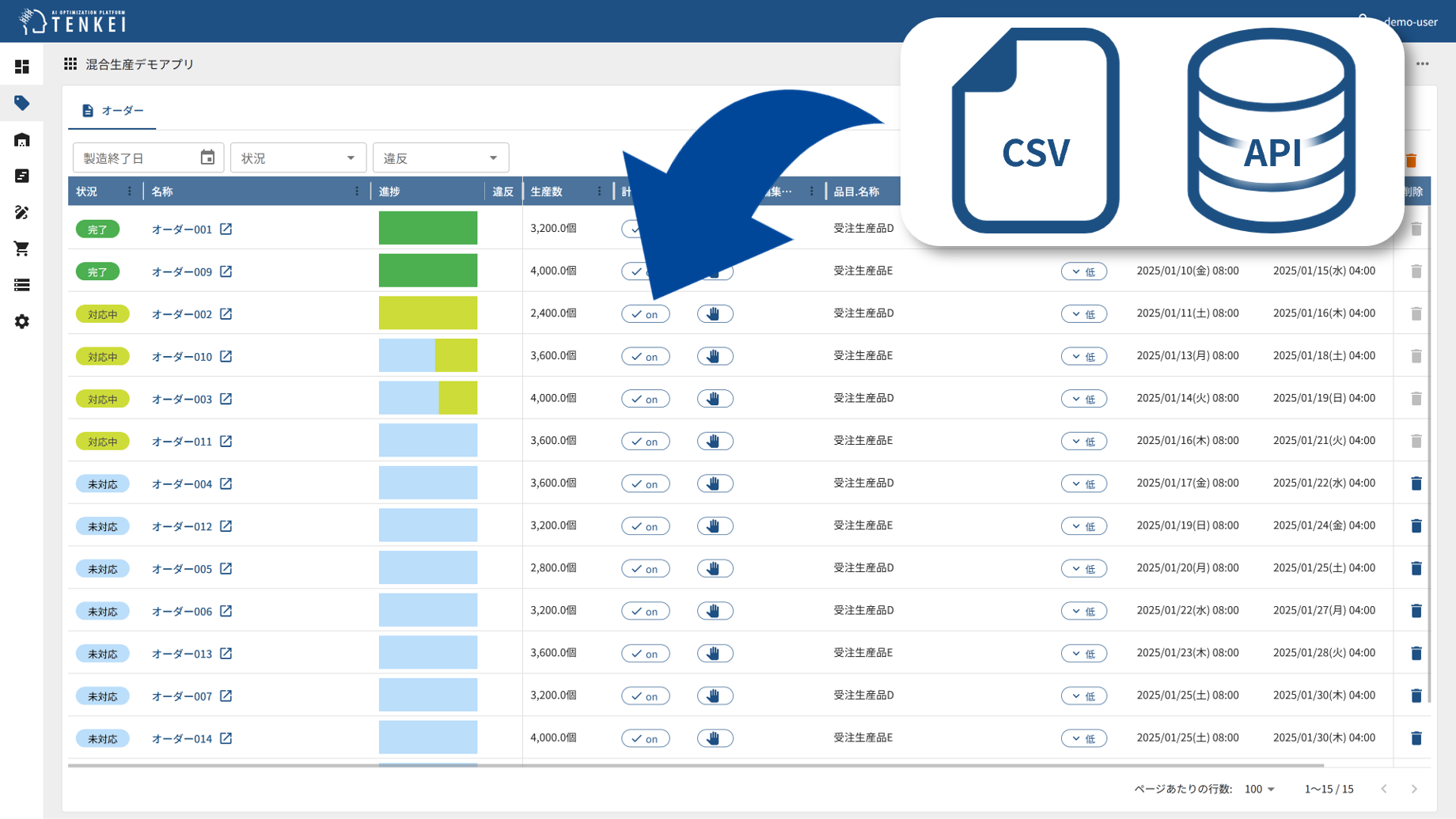 受注・販売予定データ一括登録画面