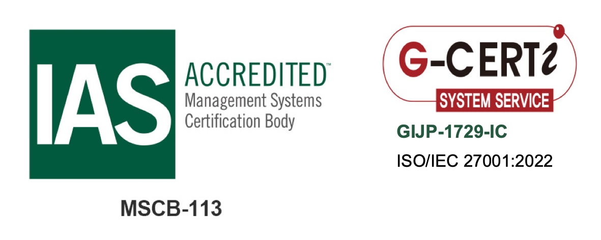 IAS ACCREDITED Management Systems Certification Body MSCB-113 G-CERTi ISO/IEC SYSTEM SERVICE GIJP-1729-IC 27001:2022