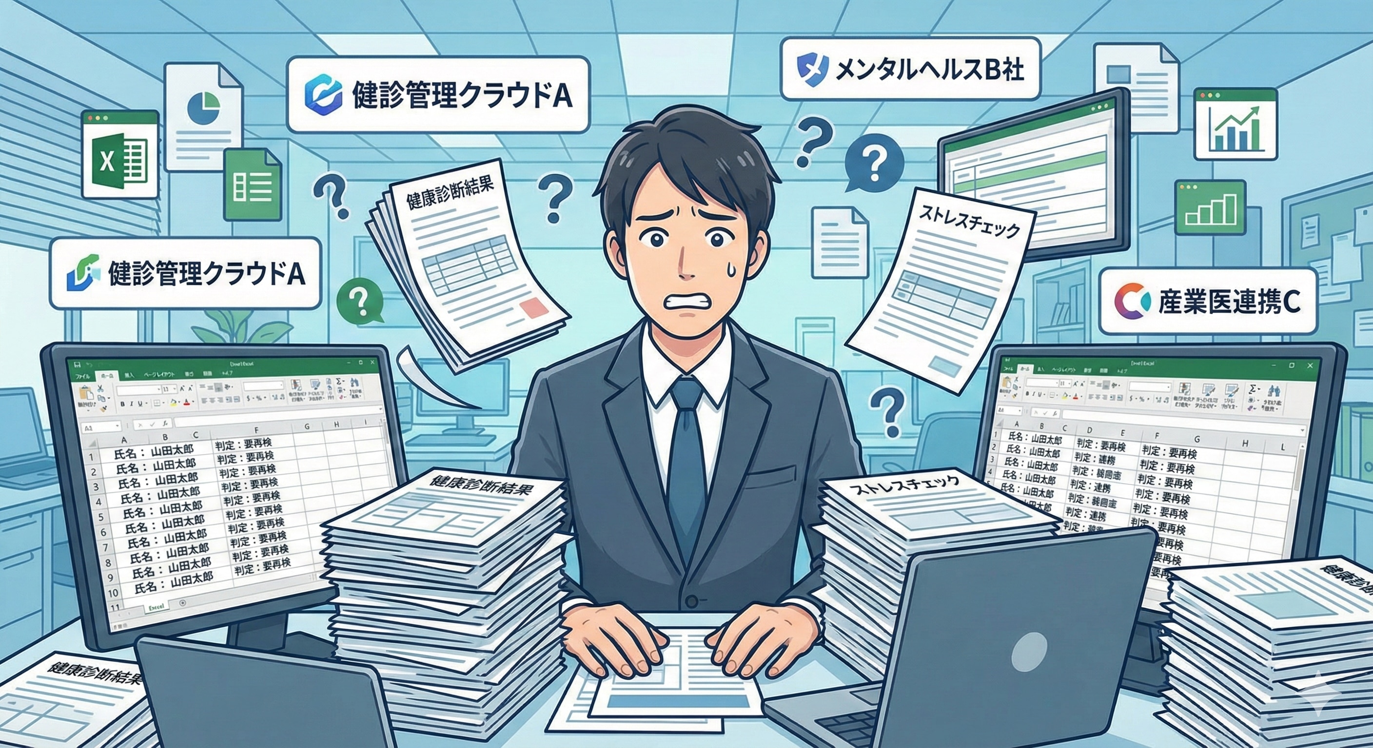バラバラな健康管理データと困惑する担当者