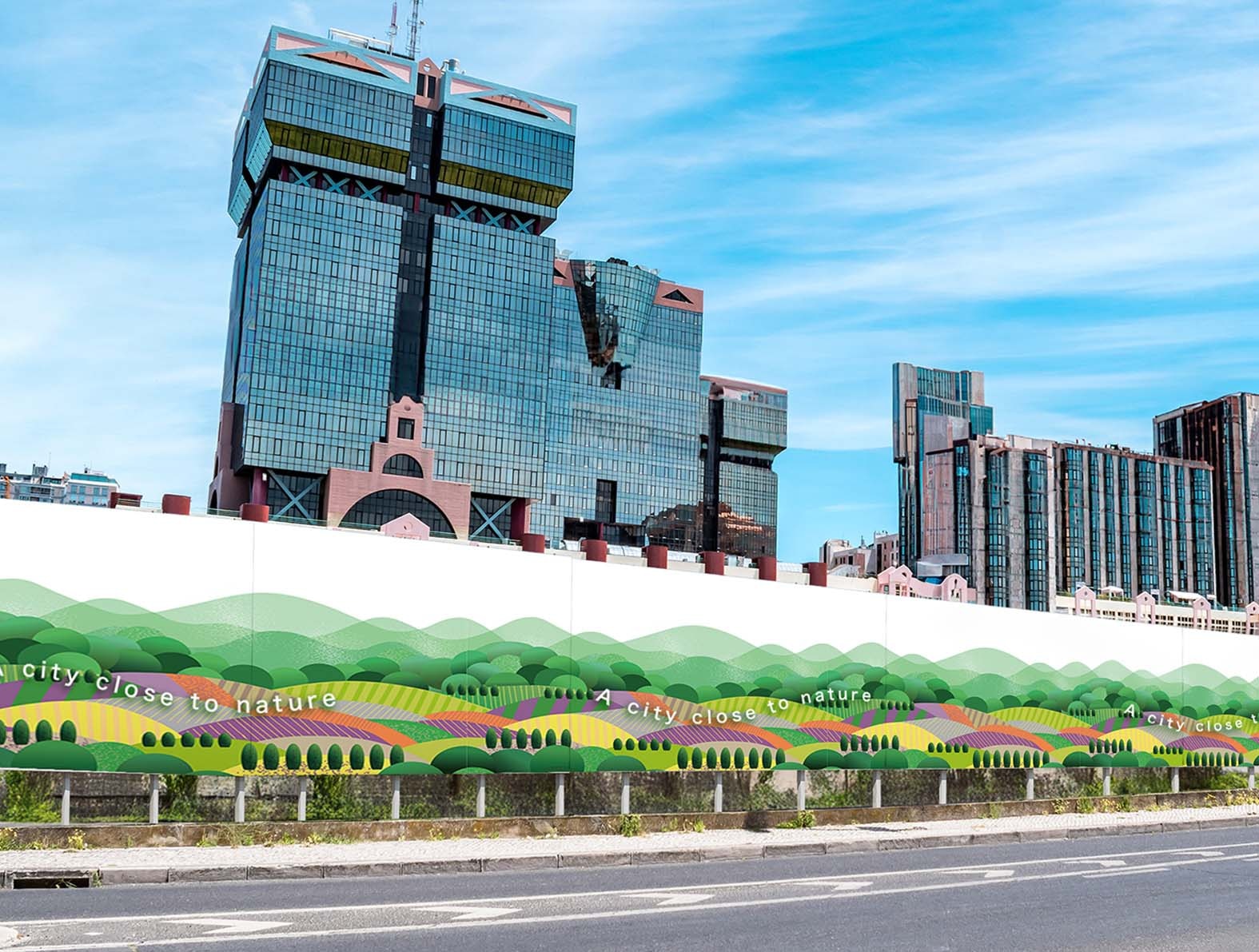 グリーンの景色イラストの仮囲い