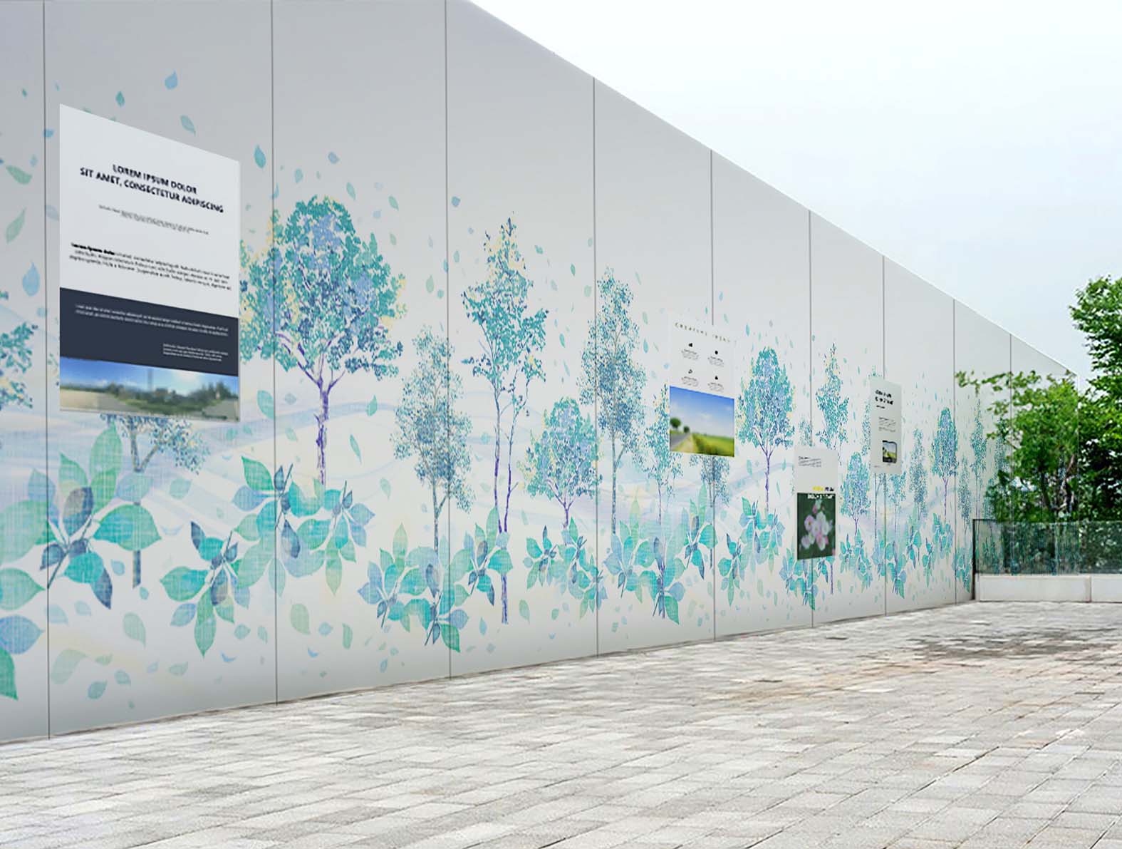 グリーンの風景のイラストの仮囲い