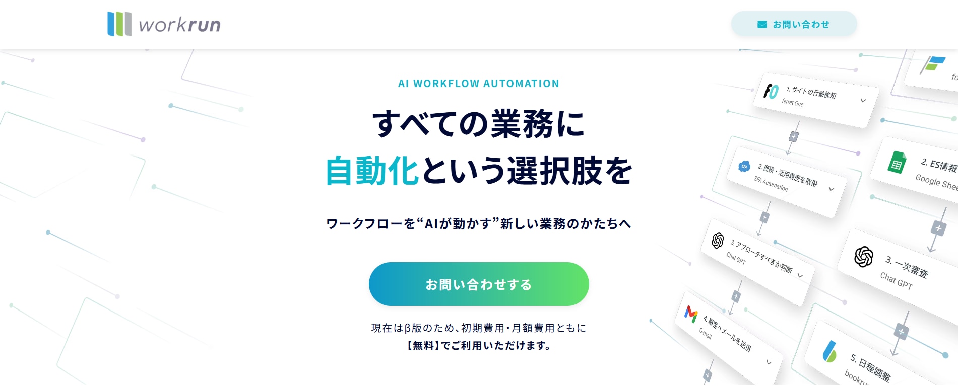 Googleスプレッドシートの自動化ならAIワークフロー「workrun」がおすすめ！