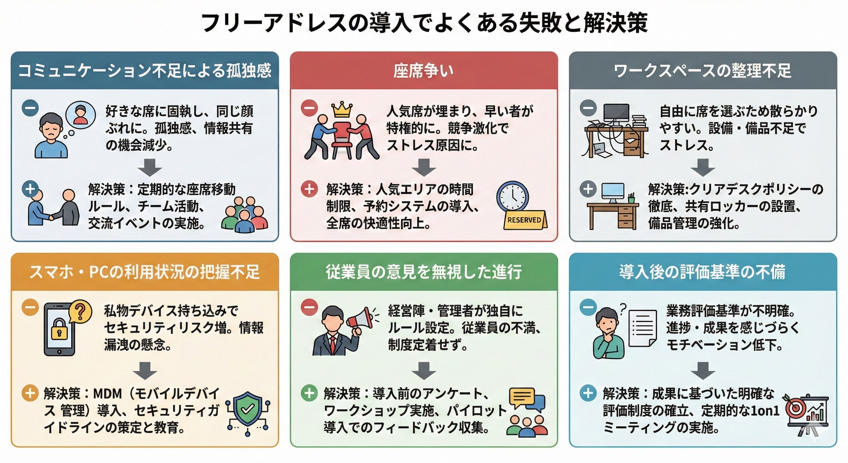 フリーアドレスの導入でよくある失敗とその対策