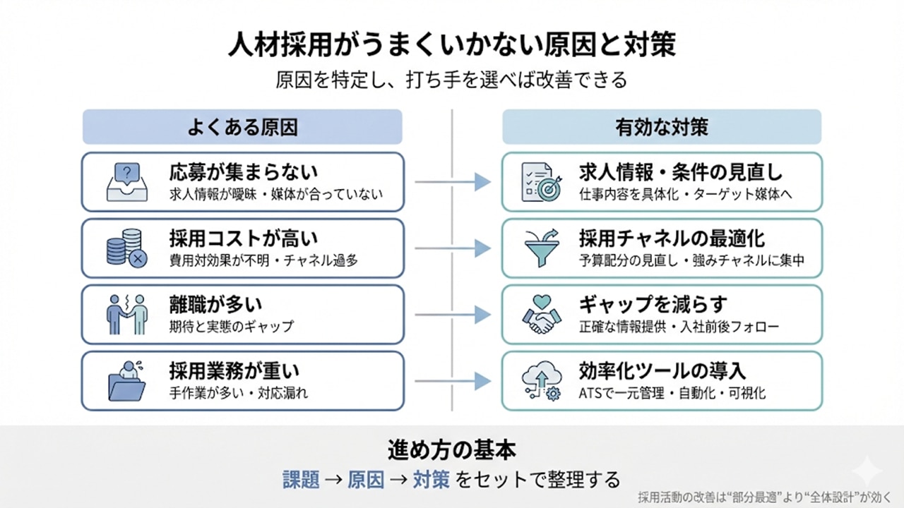 人材採用の原因→対策を左右対応で整理した図