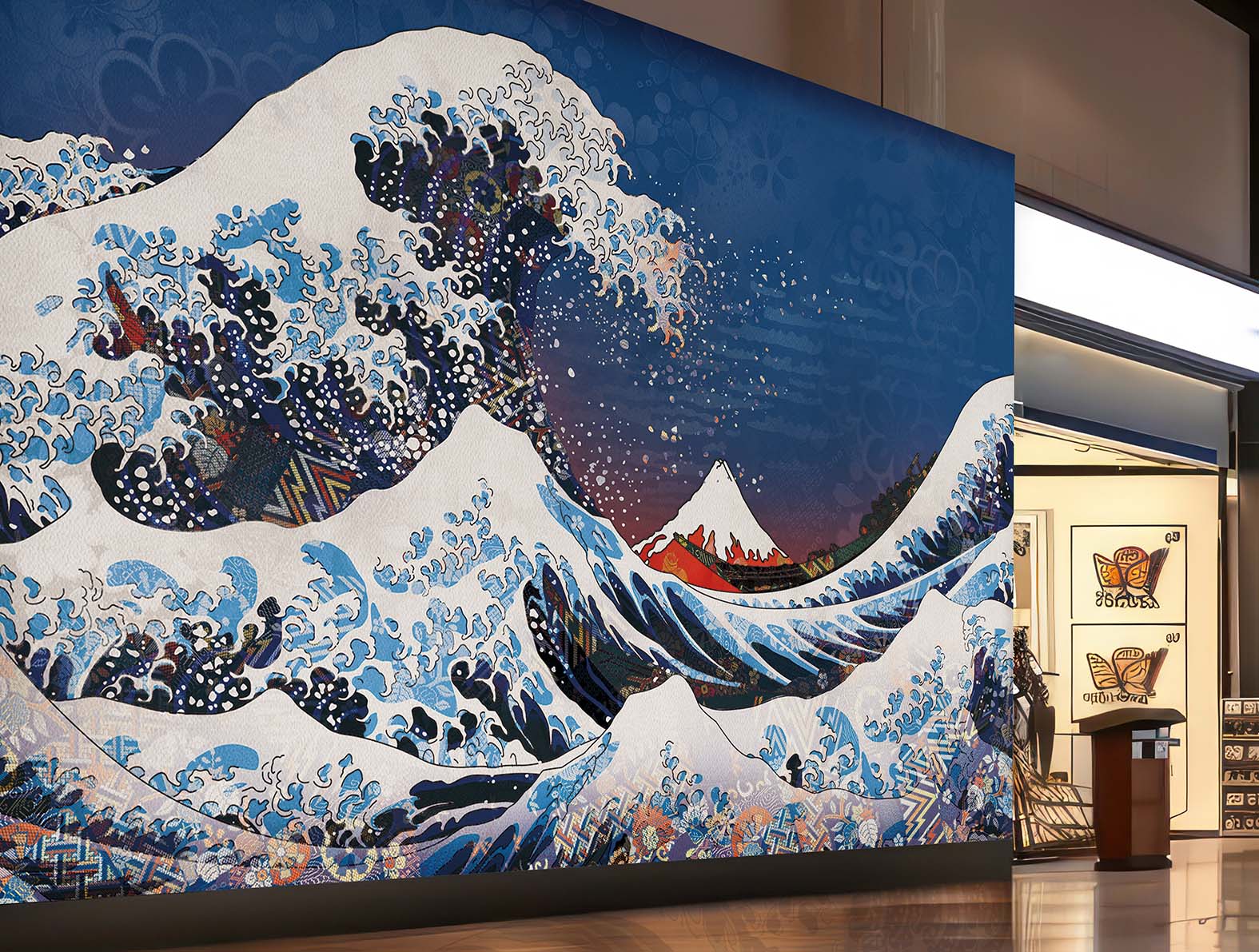 浮世絵の富士山のグラフィック、和柄壁紙