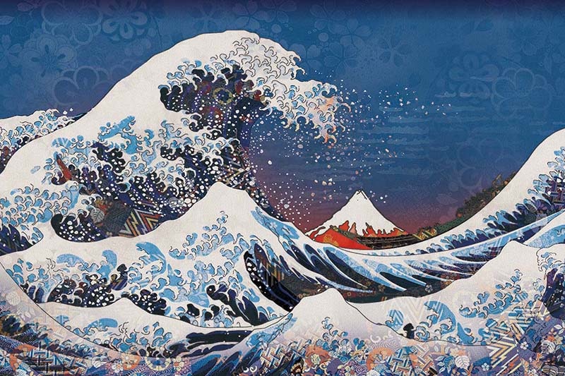 浮世絵の富士山のグラフィック、和柄壁紙