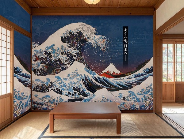 浮世絵の富士山のグラフィック、和柄壁紙