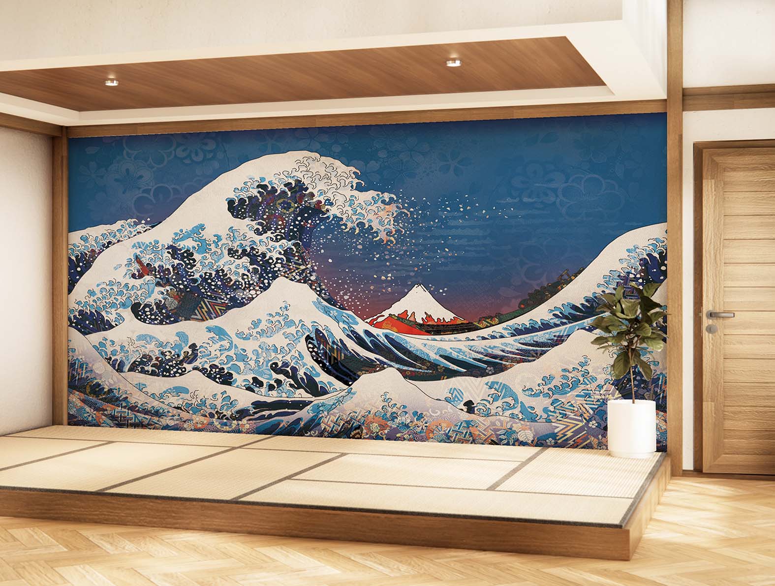 浮世絵の富士山のグラフィック、和柄壁紙