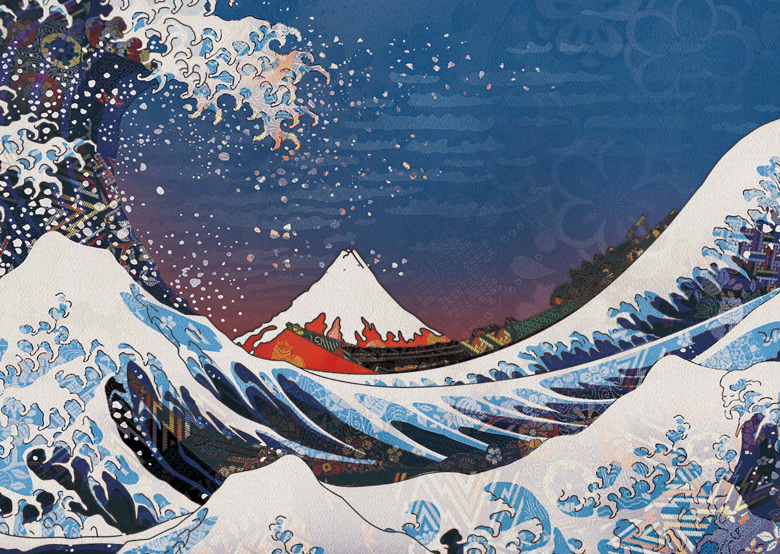 浮世絵の富士山のグラフィック、和柄壁紙