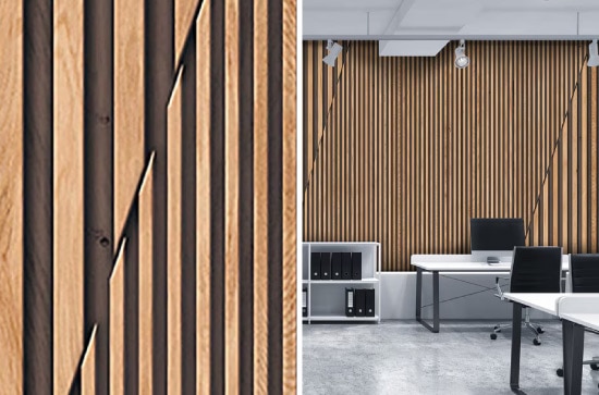 オフィスにルーバーの木目壁紙