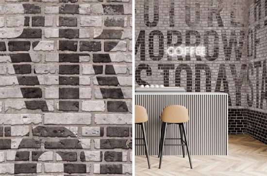 迫力のあるサインが特徴なレンガ壁紙