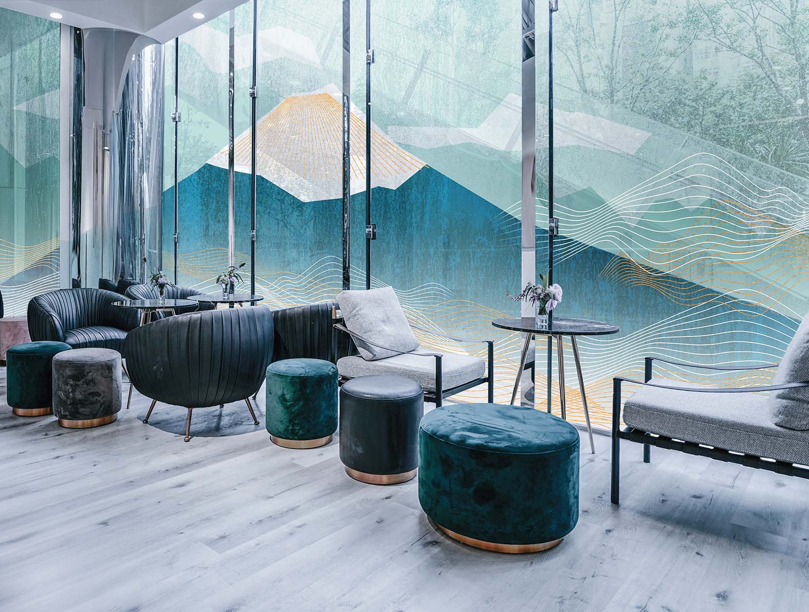 コラージュのような富士山の壁紙