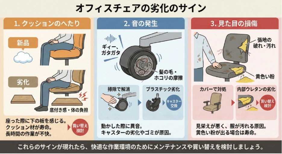 オフィスチェアの劣化のサイン