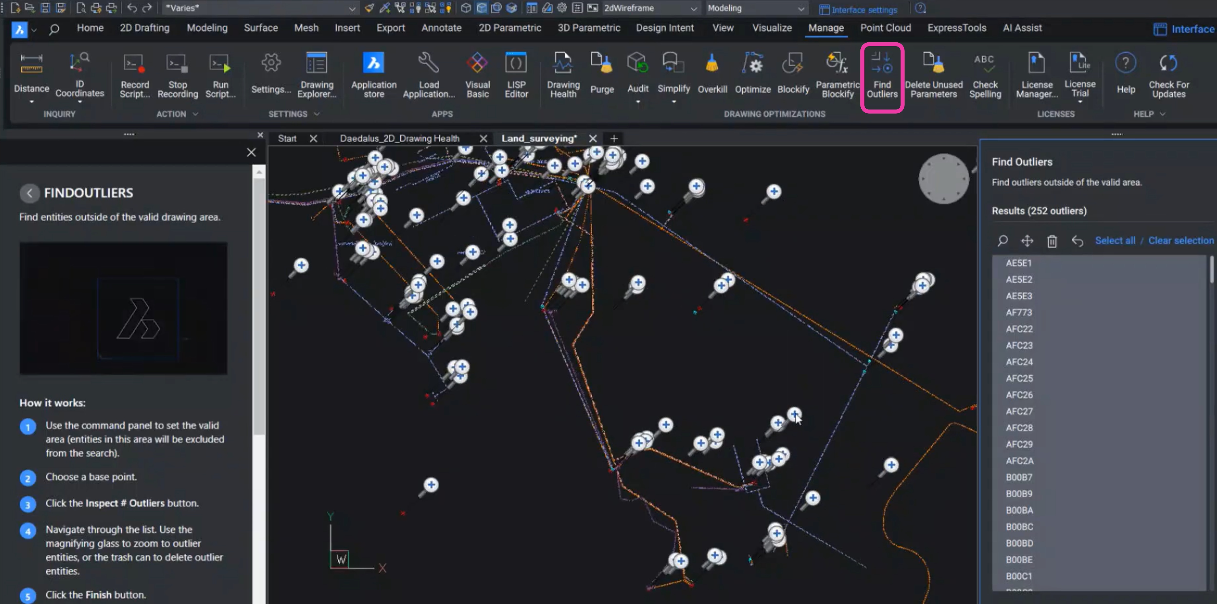 BricsCAD FINDOUTLIERS