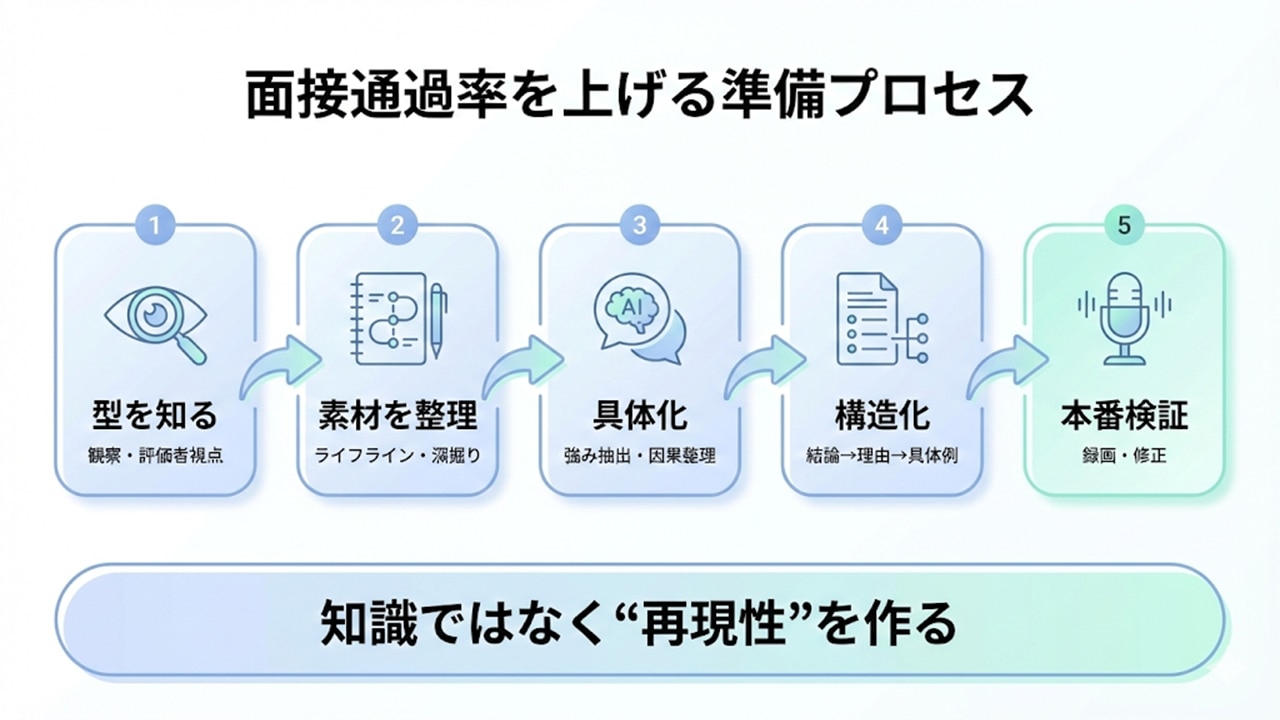 面接通過率を上げる準備プロセス全体像