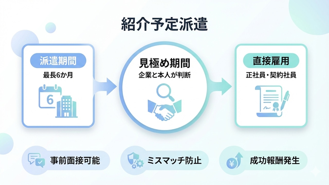 紹介予定派遣の流れ（最長6か月後に直接雇用）