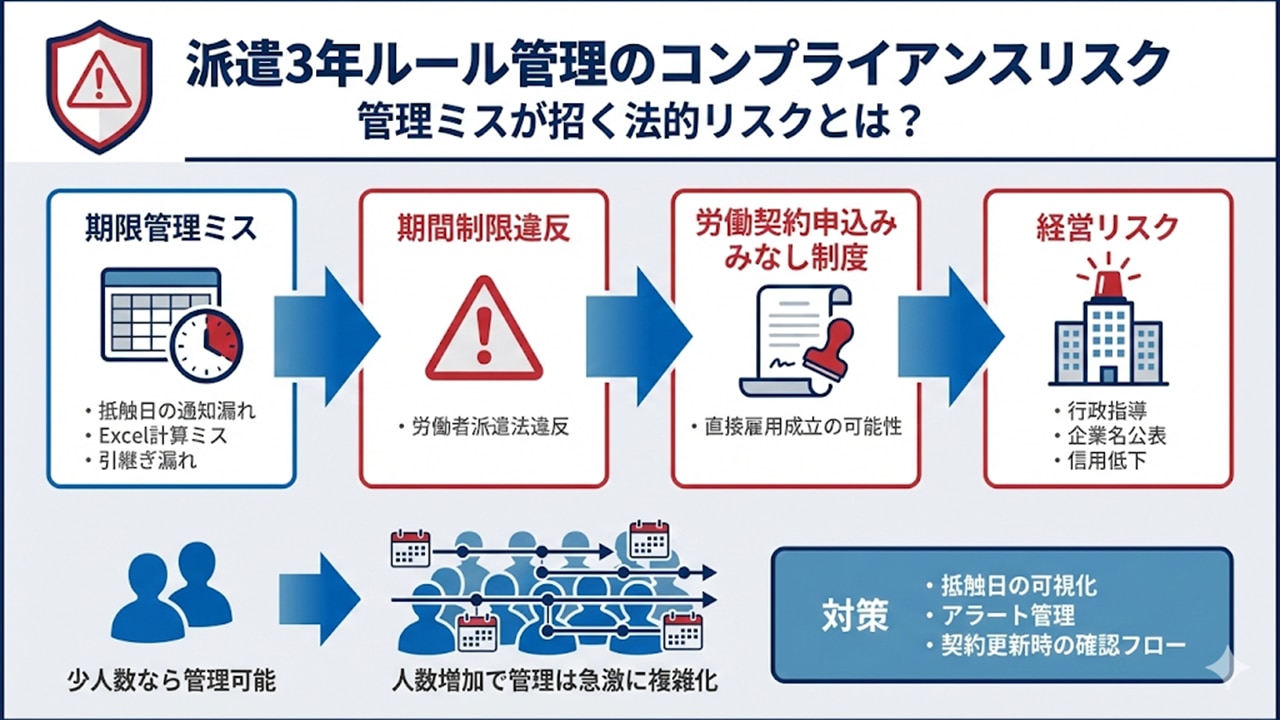 派遣3年ルール管理ミスによる法的リスクと対策の流れ