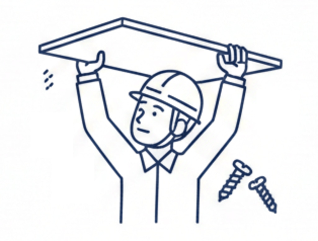 建築・内装ボード貼り中の作業員のイラスト