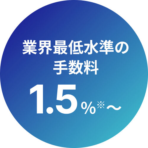 業界最低水準の手数料1.5%※〜