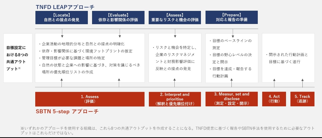 TNFDのLEAPアプローチと、SBTNの5ステップアプローチの整合性を示した図
