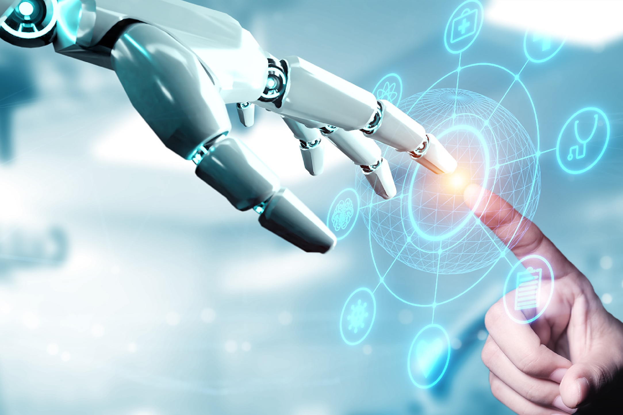 ロボットと人間が指を合わせている