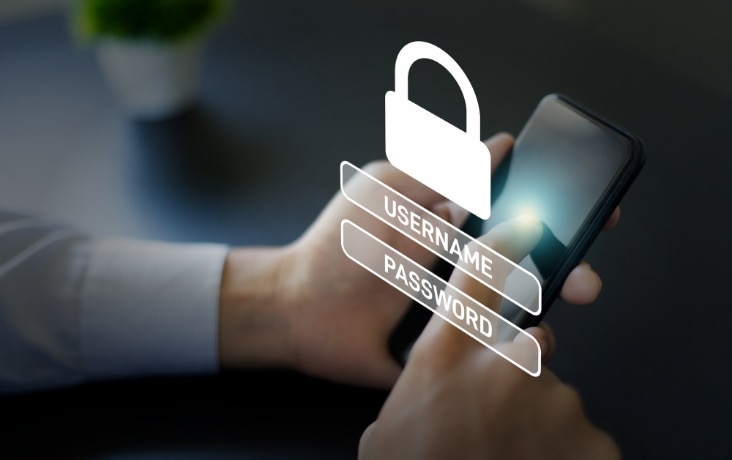 スマートフォンによるログイン認証とセキュリティ管理のイメージ