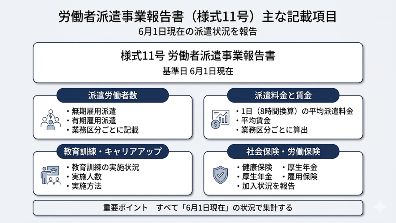 労働者派遣事業報告書（様式11号）の主な記載項目