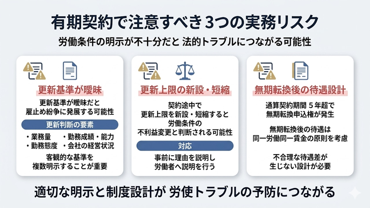 有期契約で注意すべき労働条件明示の実務リスク図