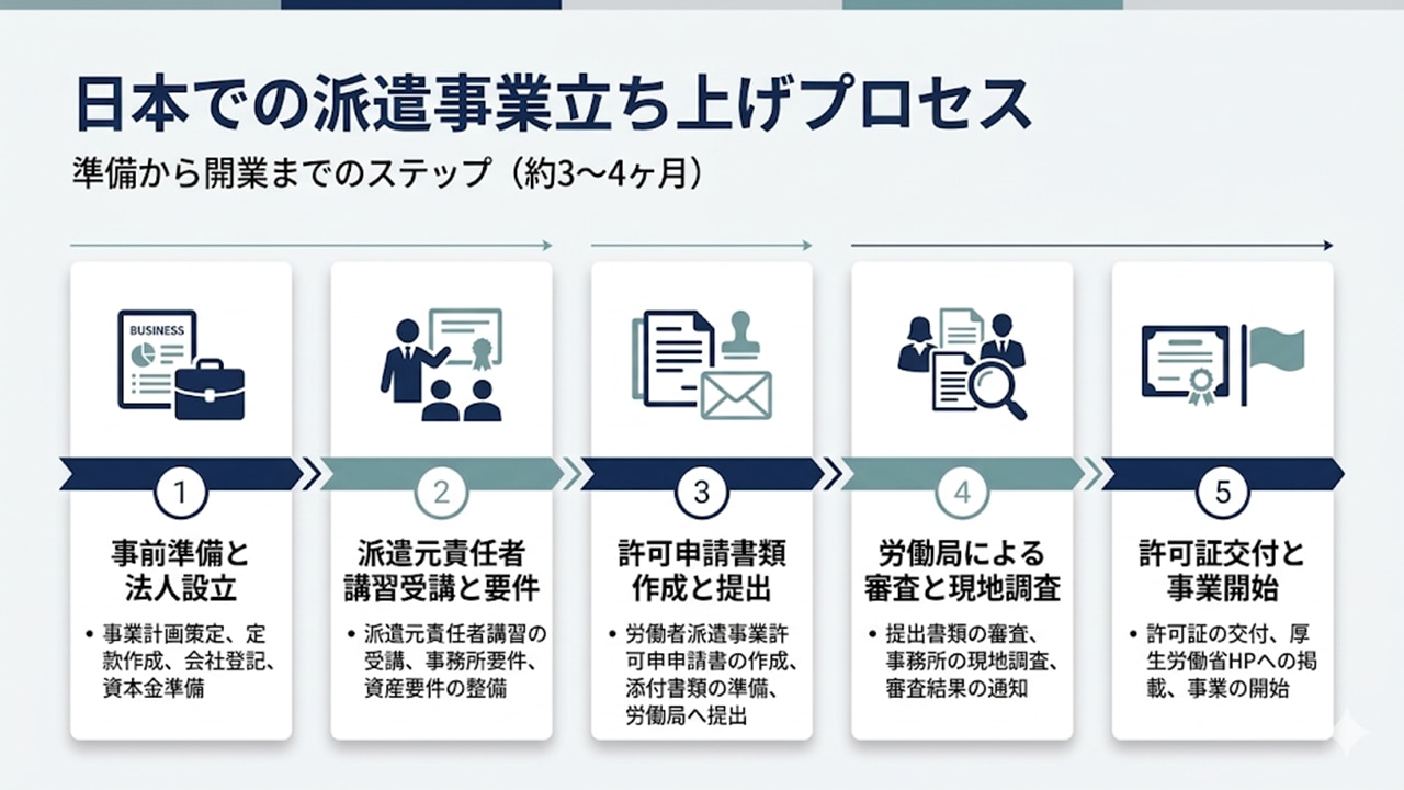 日本での派遣事業立ち上げプロセス（準備〜許可取得）