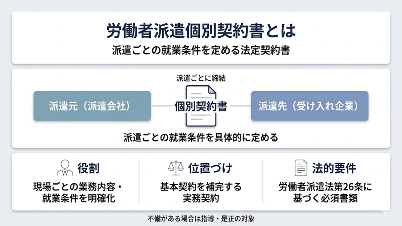 労働者派遣個別契約書の概要と役割を示した関係図