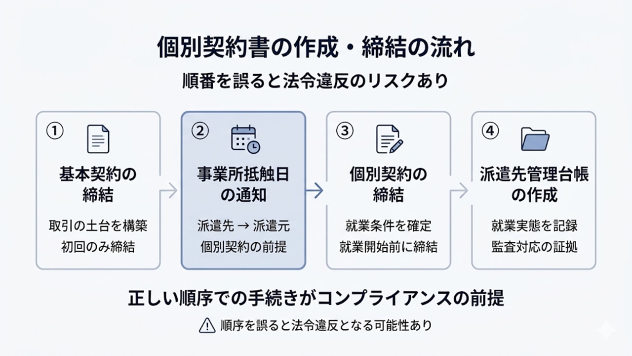 個別契約書の作成・締結手順（基本契約から管理台帳までの流れ）