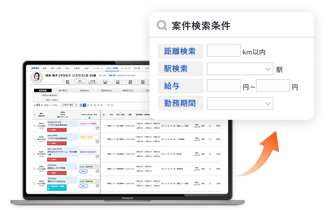 マッチング管理の案件検索条件を表した図