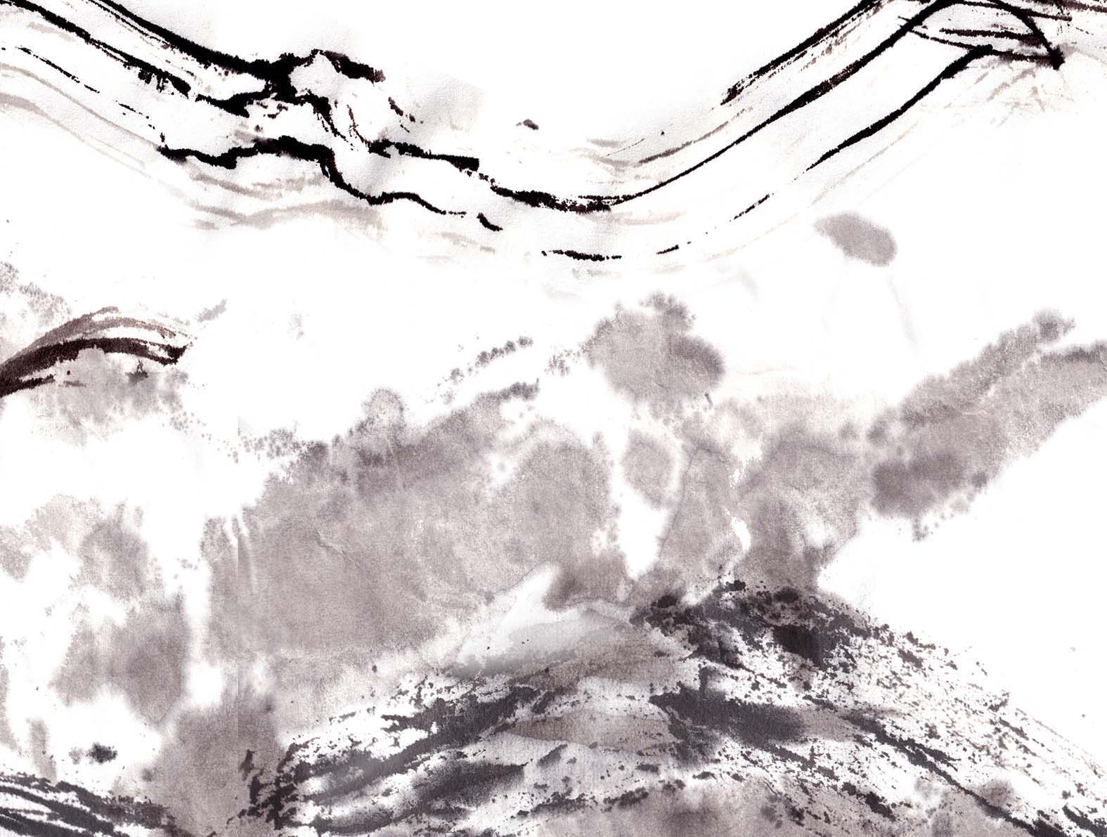 水墨画風の山のデザインの壁紙