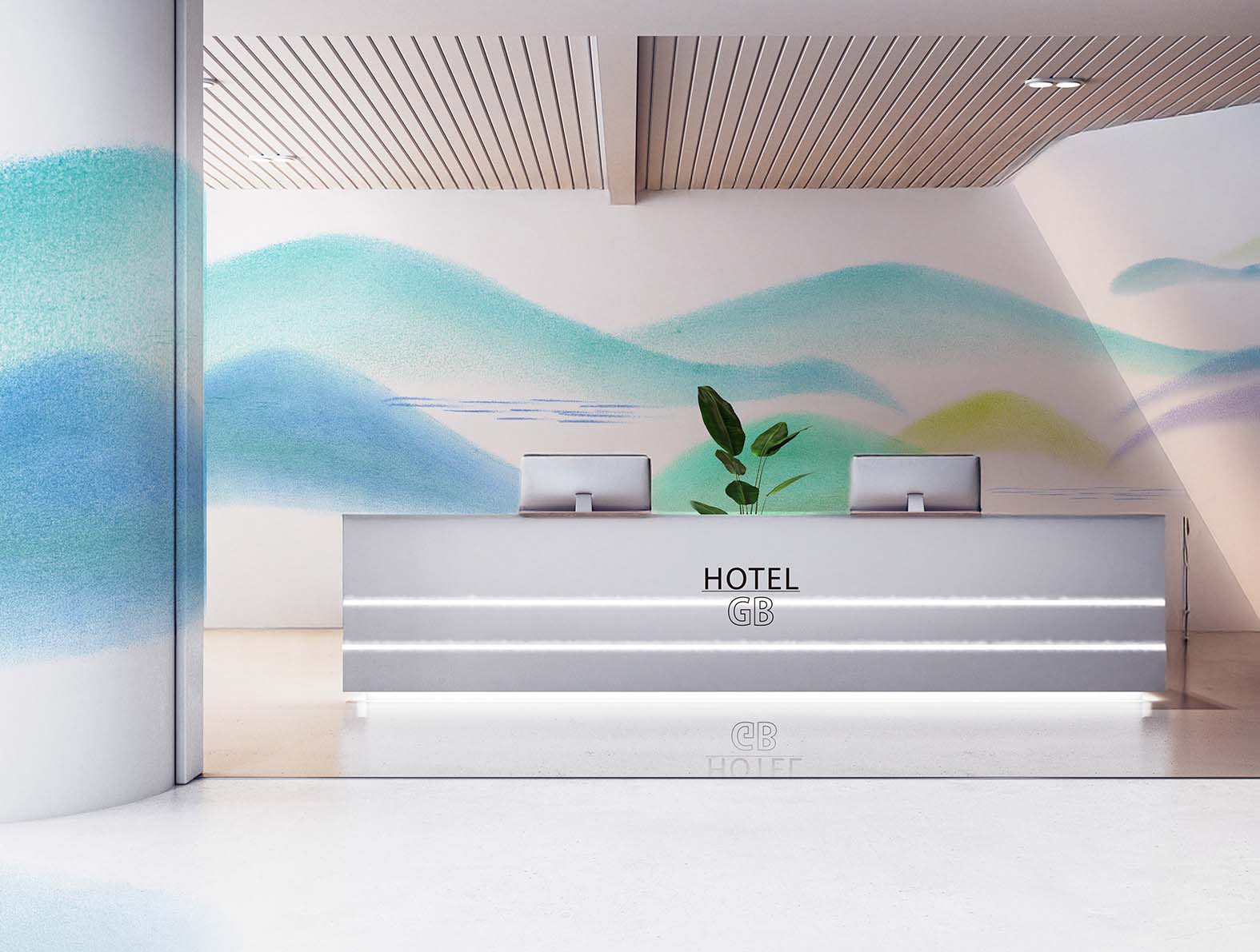 パステル調の稜線のイラストの壁紙