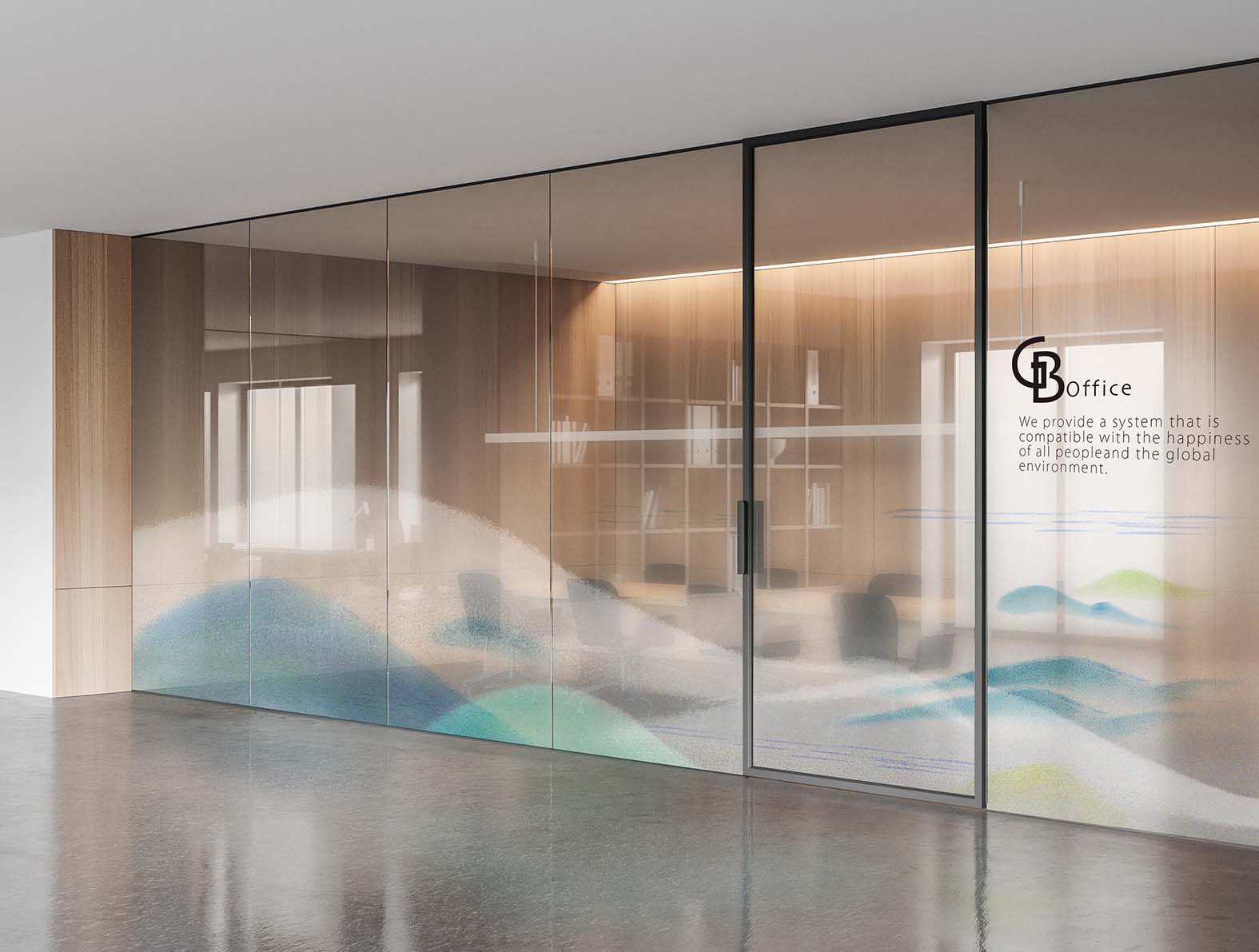 パステル調の稜線のイラストのガラスフィルム