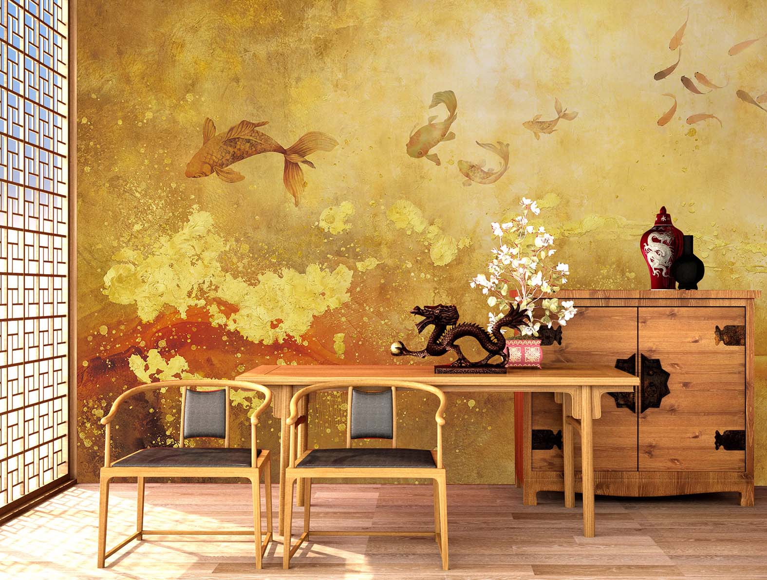 ゴールドの和スタイルの壁紙