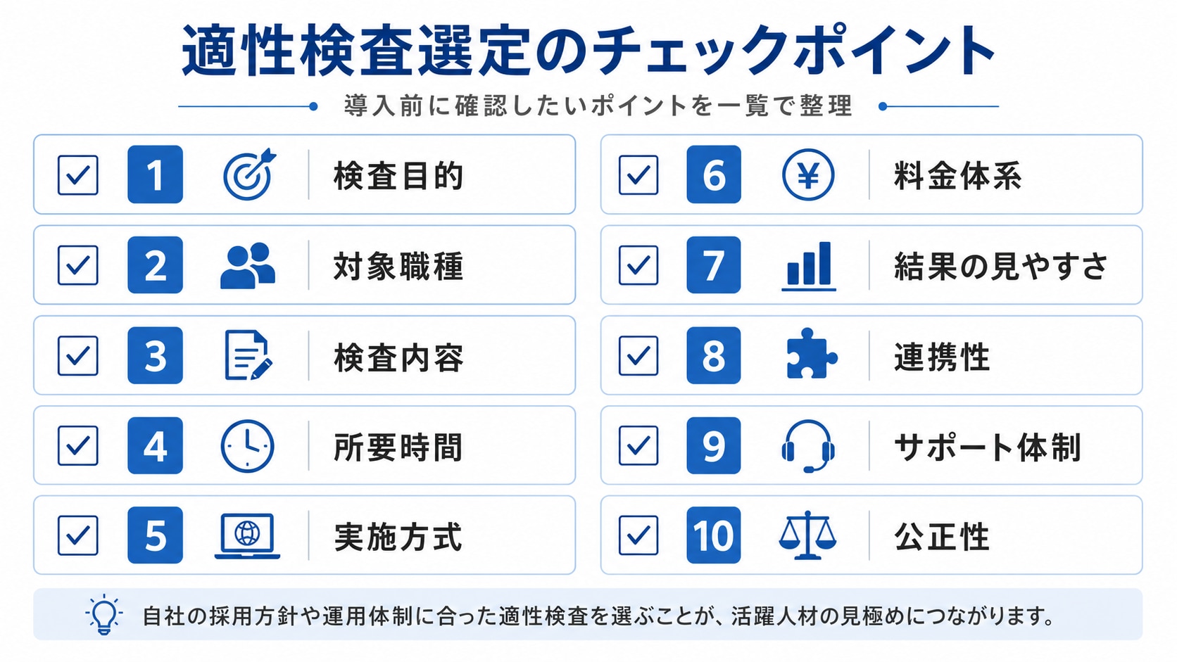 適性検査サービスを選ぶ際のチェックリスト
