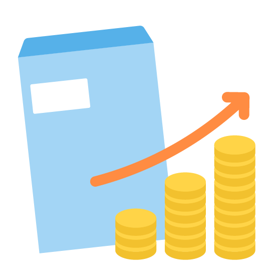 封筒と右肩上がりのお金のイラスト