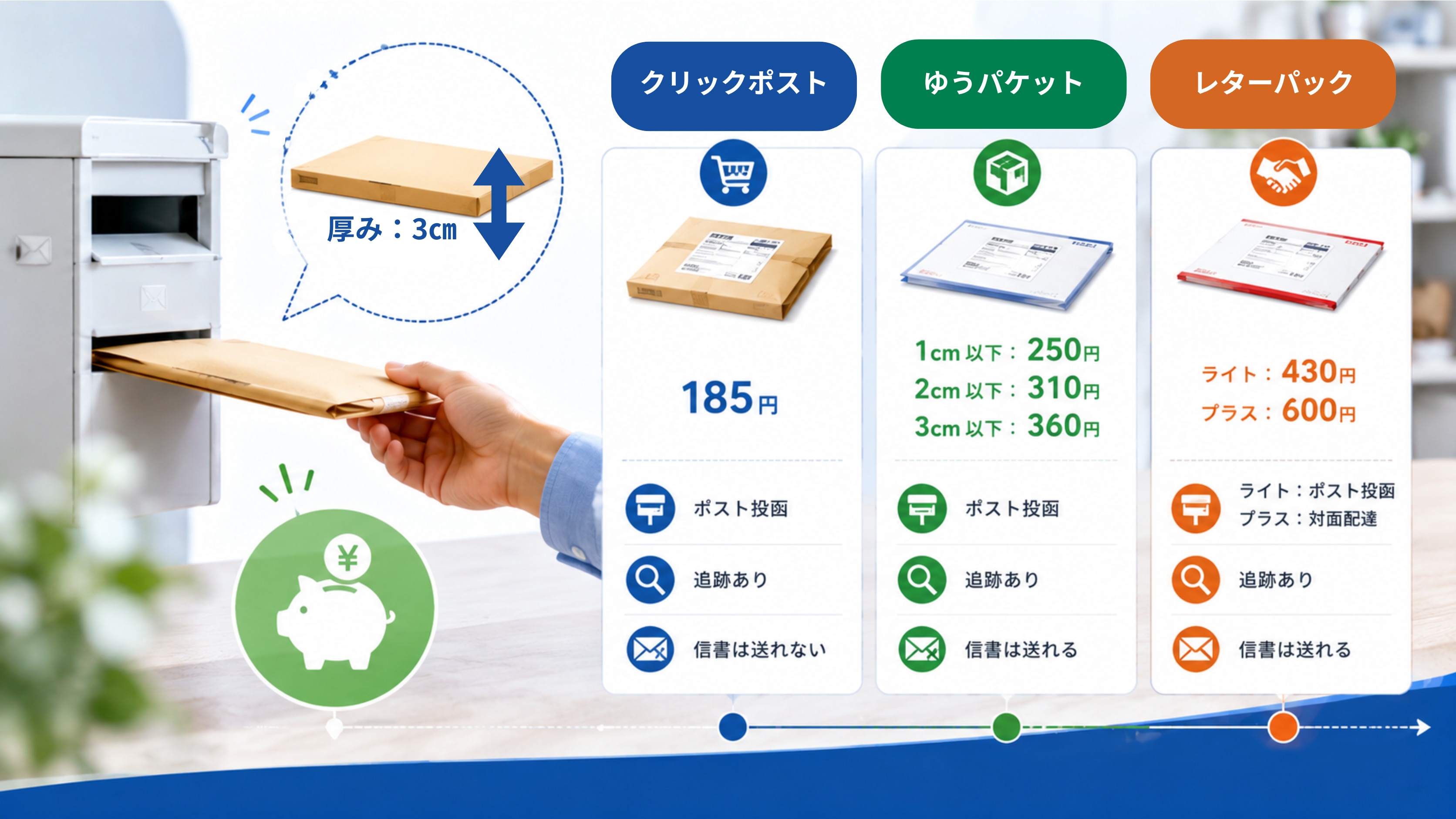 厚さ3cm以内の小型荷物を安く送る方法